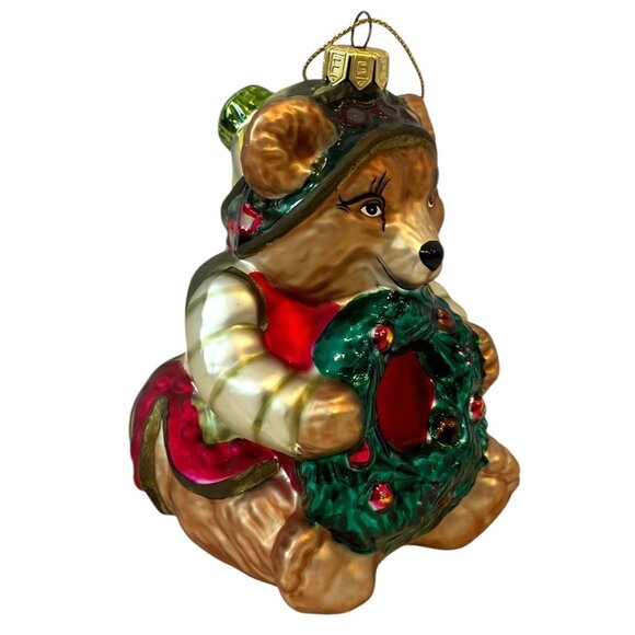 NEW Fitz & Floyd Glass Bear w/ Wreath Christmas Classics Lodge Ornament - Picture 11 of 14